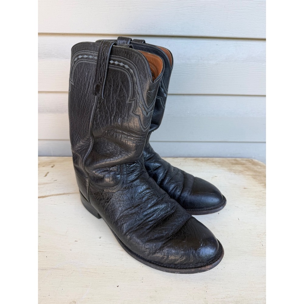 Lucchese Roper Boots Mens 9 EE Black Leather Western Cowboy T005703 - Picture 5 of 16